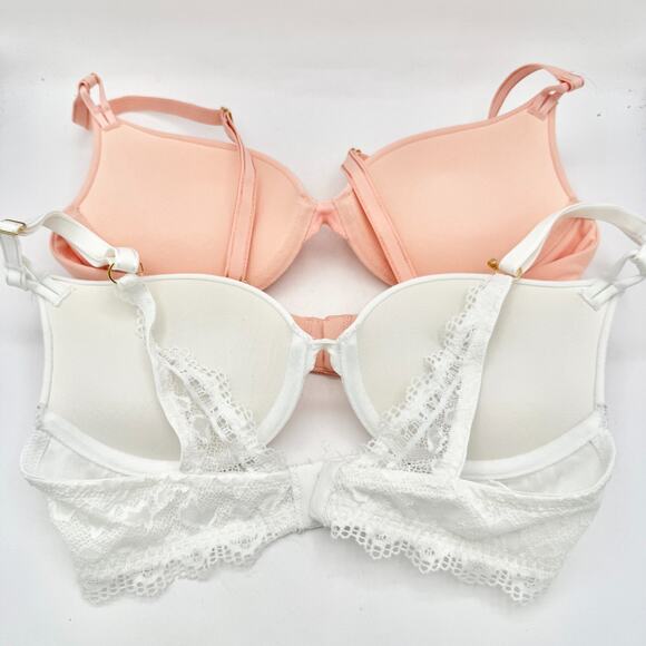 Lot 2 Soma Push-Up Bras 32B Embraceable Padded White Lace & Pink Solid - Picture 2 of 4